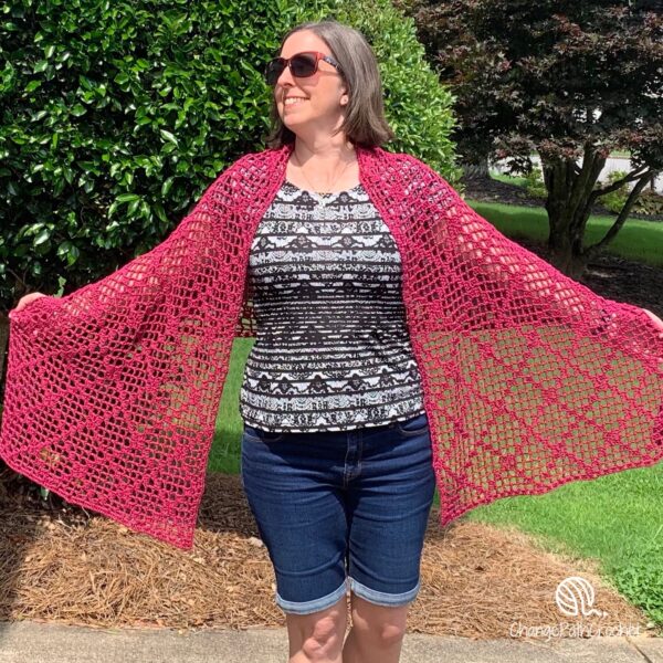 woman wearing a red shawl