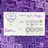 care instruction tag on a purple crochet background