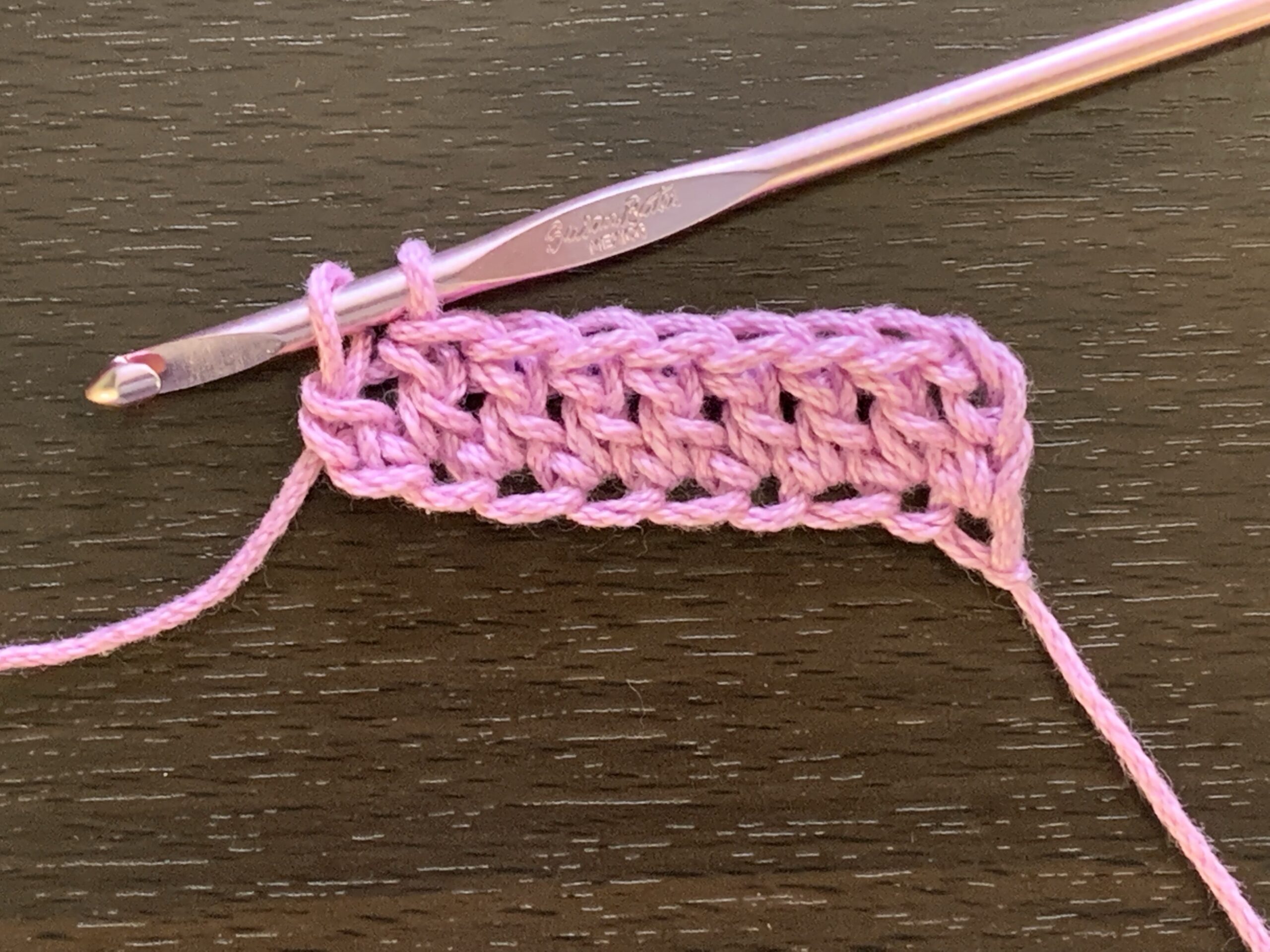 A set of crochet stitches in progress