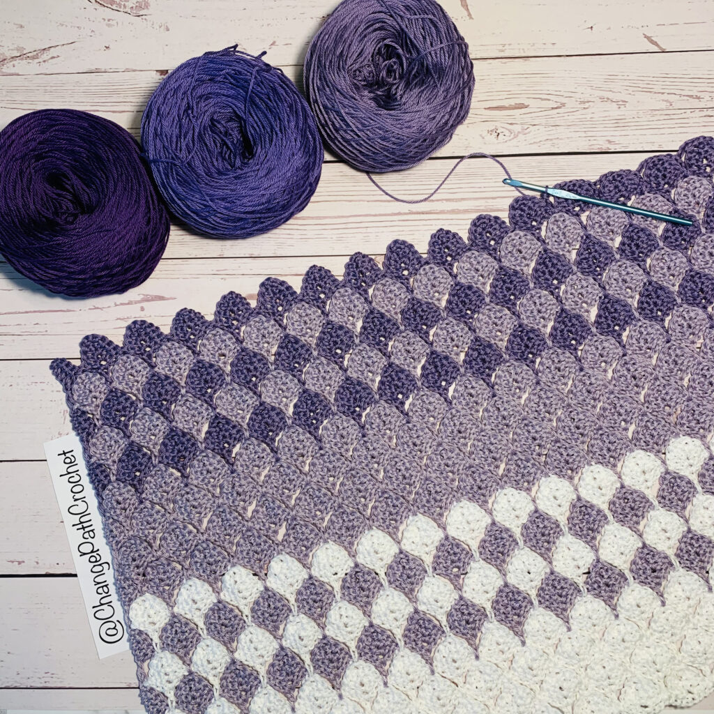 Purple striped shawl in progress
