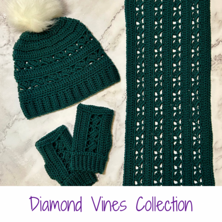 matching green scarf, beanie, and mitts set